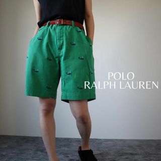 ポロラルフローレン(POLO RALPH LAUREN)の【ポロラルフローレン】クジラ 鯨 刺繍 総柄 カラー チノ ショーツ 緑 W38(ショートパンツ)