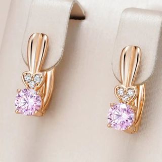 セール❣️【14KGP】ハート ピンク ラウンド ジルコン ピアス(ピアス)