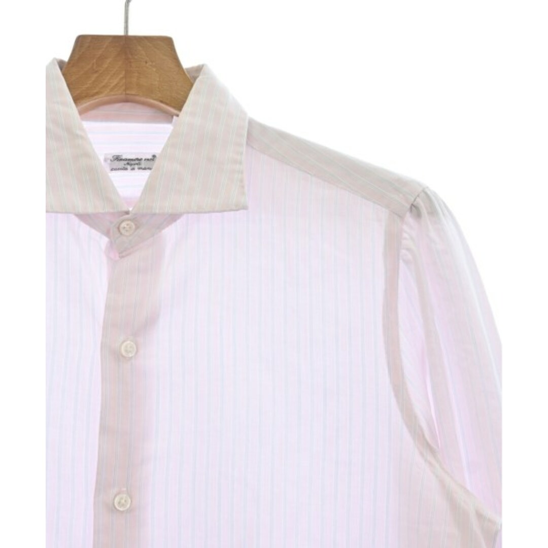 【未使用】フィナモレ Finamore コットン ストライプ ワイドカラー ドレスシャツ ホワイトxレッド【サイズ41】【メンズ】