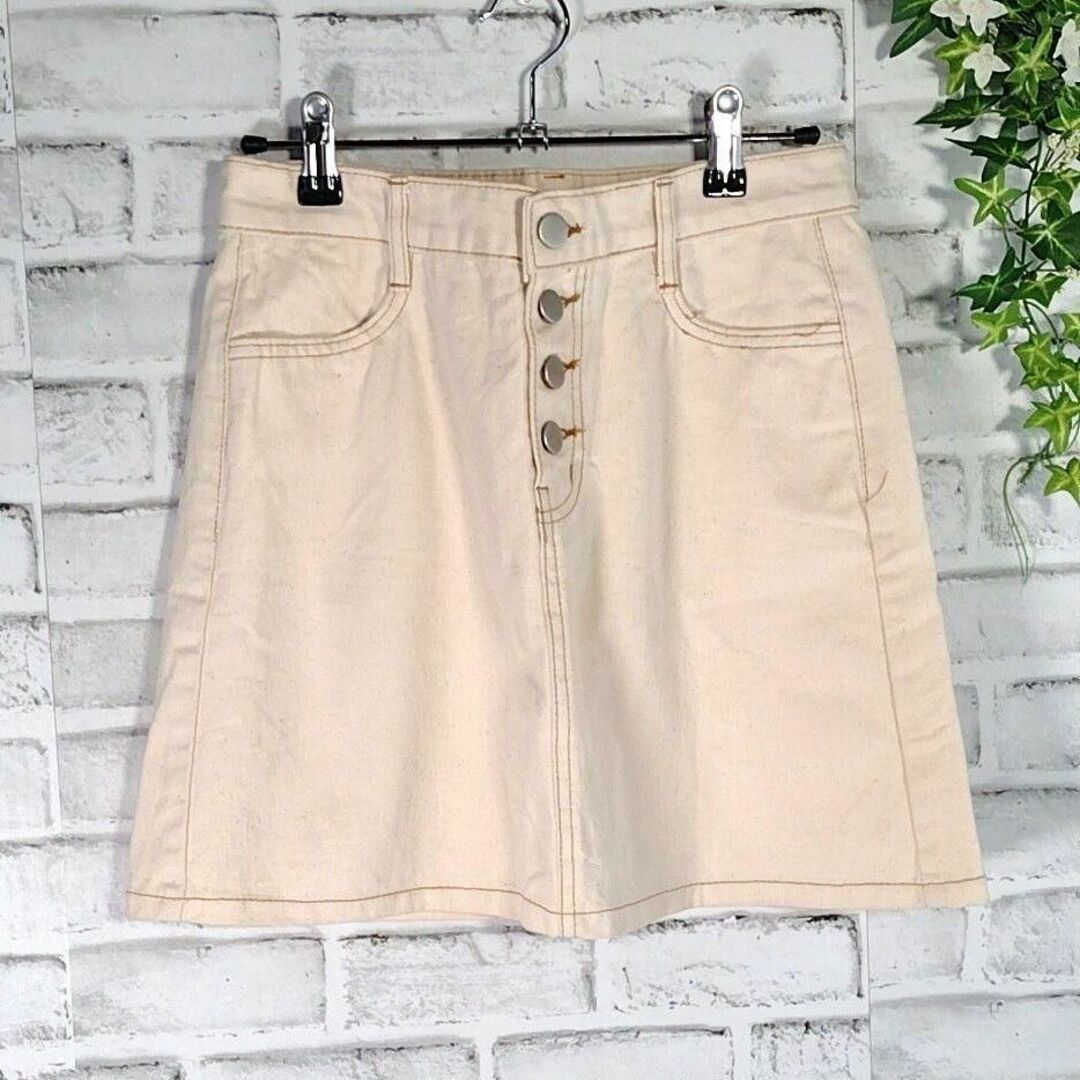 韓国ファッション♪デニムミニスカート 綿コットン素材左右前後ポケット付き L相当 レディースのスカート(ミニスカート)の商品写真
