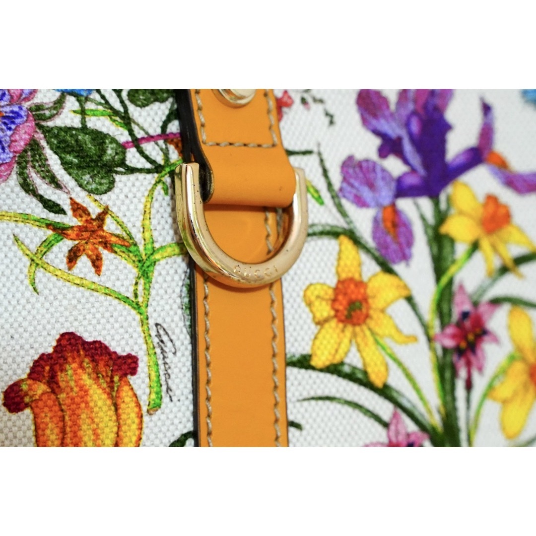 Gucci(グッチ)のGUCCI トートバッグ フローラ 花柄 キャンバス レザー ホワイト レディースのバッグ(トートバッグ)の商品写真