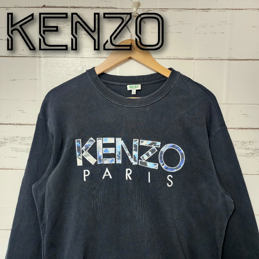超希少》KENZO ケンゾー スウェット トレーナー 黒 ビックロゴ 刺繍