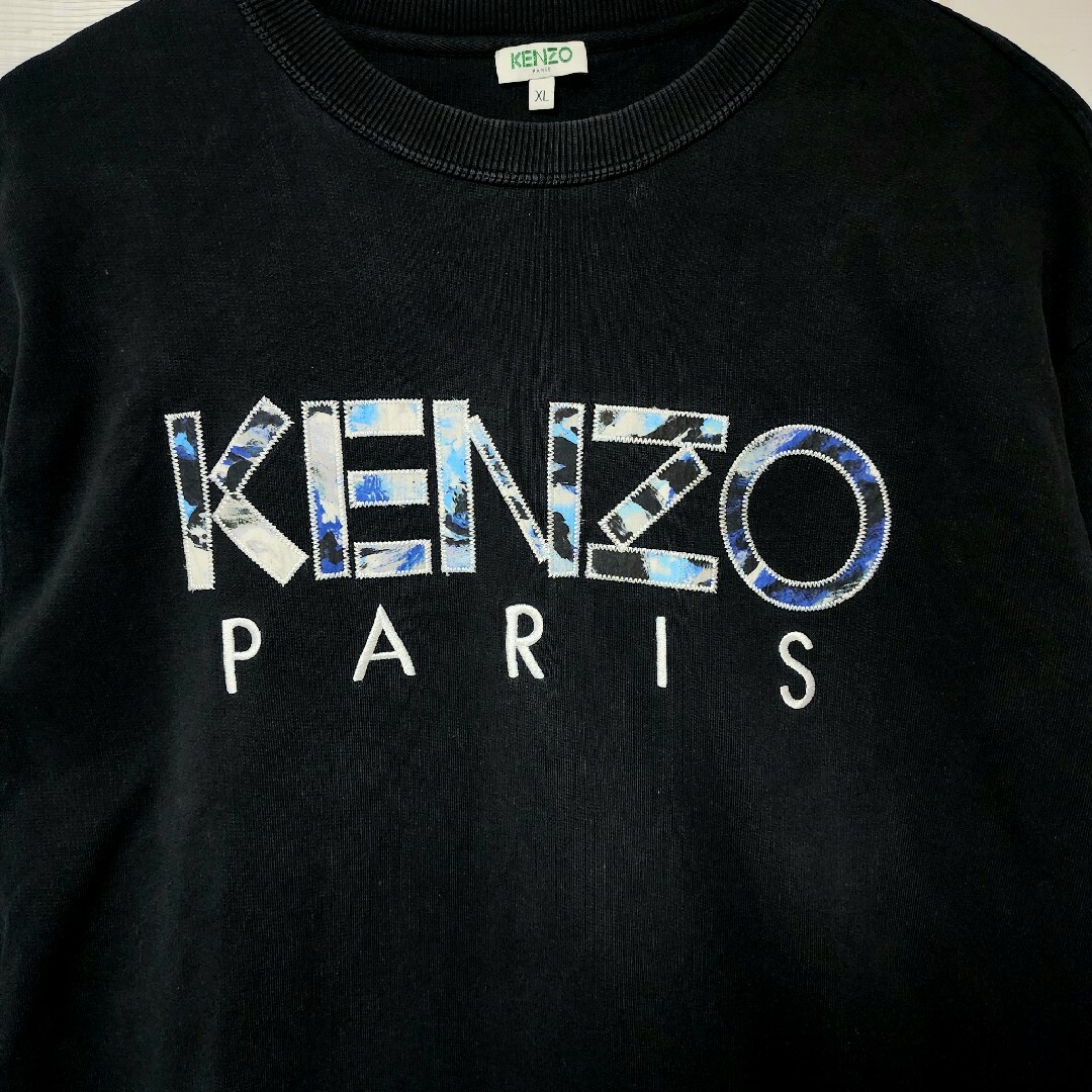 KENZO(ケンゾー)の《超希少》KENZO ケンゾー スウェット トレーナー 黒 ビックロゴ 刺繍 メンズのトップス(スウェット)の商品写真