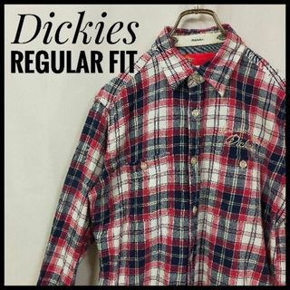 ディッキーズ(Dickies)のディッキーズ　長袖シャツ　チェック柄　ネルシャツ　ワンポイント刺繍ロゴ　総柄　赤(シャツ)