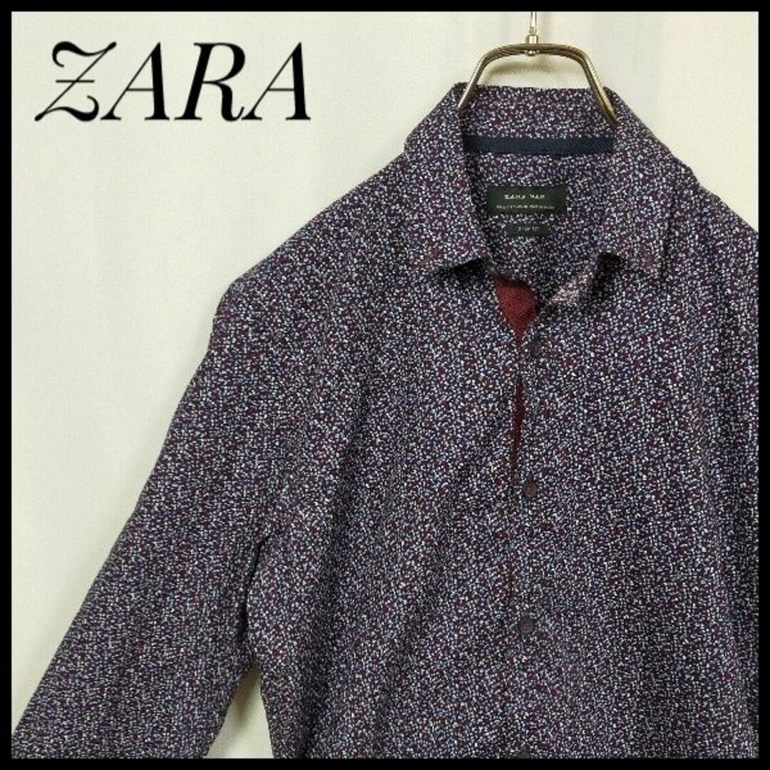 ZARA(ザラ)のszocs様専　ＺＡＲＡ　花柄　総柄　ドレスシャツ　スリムフィット　紫パープル メンズのトップス(シャツ)の商品写真