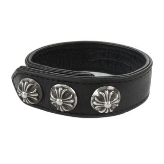 クロムハーツ(Chrome Hearts)のクロムハーツ クロスボール 3ボタン 2スナップ レザー ブレスレット シルバー レザー ユニセックス ブラック CHROME HEARTS 【中古】 【アパレル・小物】(ブレスレット)