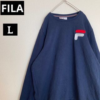 フィラ(FILA)のFILAフィラスウェット刺繍ビックロゴネイビートリコロールカラープルオーバーL(スウェット)