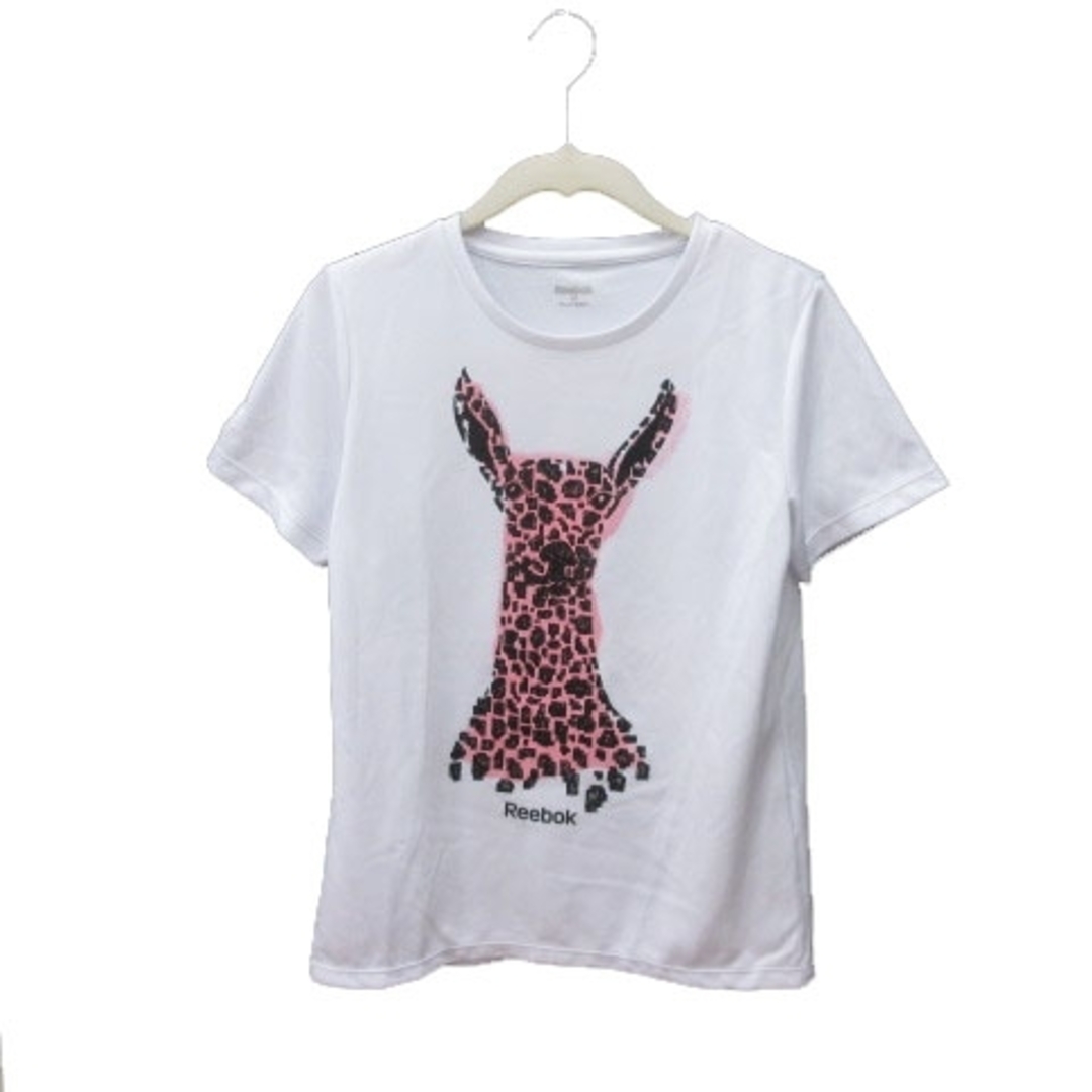 Reebok(リーボック)のリーボック Tシャツ カットソー クルーネック プリント 半袖 M 白 ピンク レディースのトップス(Tシャツ(半袖/袖なし))の商品写真