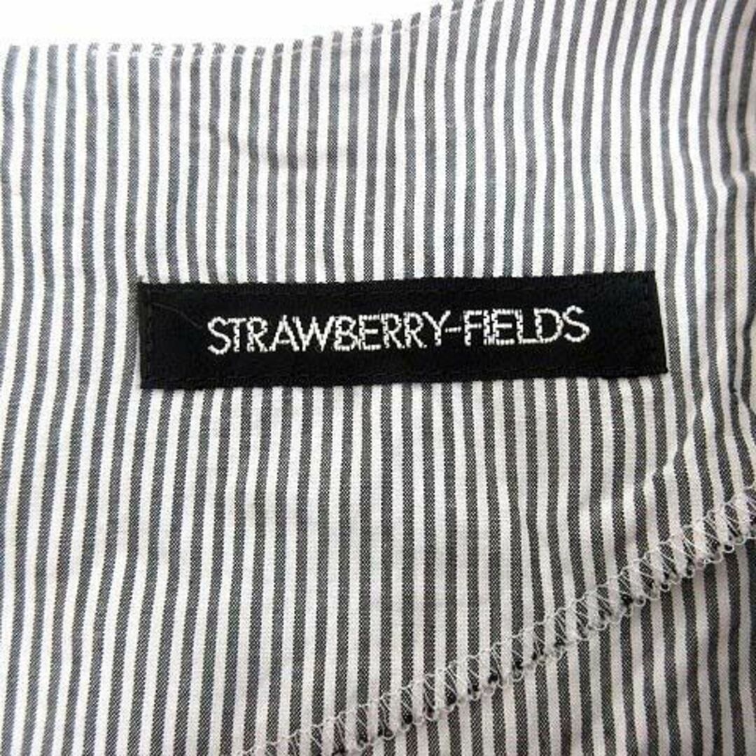 STRAWBERRY-FIELDS(ストロベリーフィールズ)のストロベリーフィールズ ブラウス ストライプ パフスリーブ 半袖 グレー ■MO レディースのトップス(シャツ/ブラウス(半袖/袖なし))の商品写真