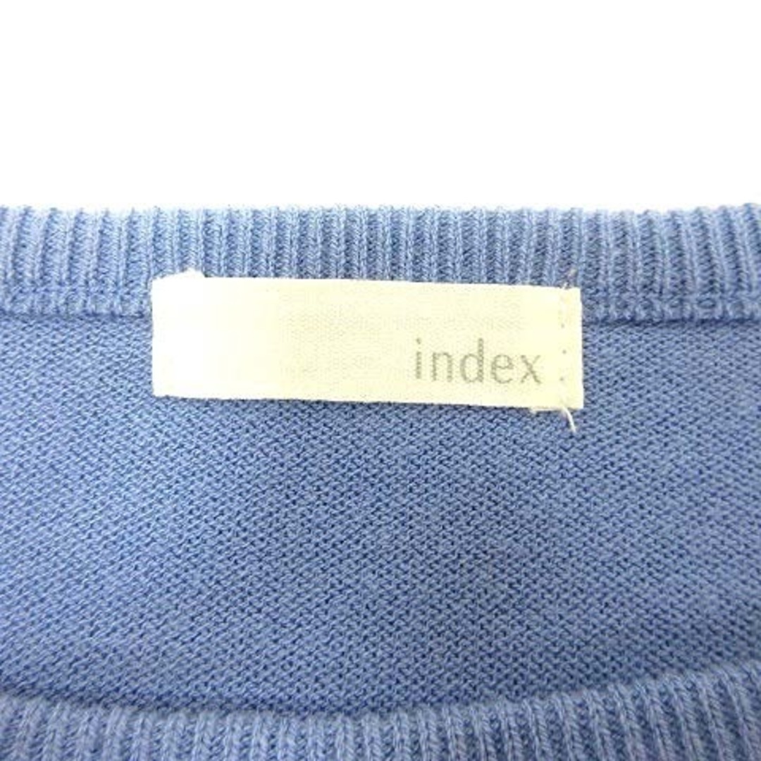 INDEX(インデックス)のINDEX ニット カットソー レース 刺しゅう 五分袖 M 青 ブルー ■MO レディースのトップス(ニット/セーター)の商品写真