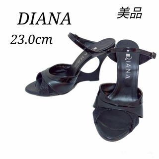 ダイアナ(DIANA)の美品 DIANA ウエッジソール ブラック サンダル ミュール 23.0cm(ハイヒール/パンプス)