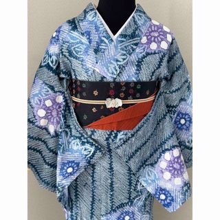 絞り浴衣 レディース うちわ柄 仕付け糸付き 新品未使用 縦横無尽 絞り浴衣 レディース うちわ柄 仕付け糸付き 新品未使用 縦横無尽
