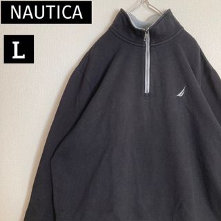 ノーティカ(NAUTICA)のNAUTICAノーティカハーフジップスウェット刺繍ロゴ黒プロオーバートレーナーL(スウェット)