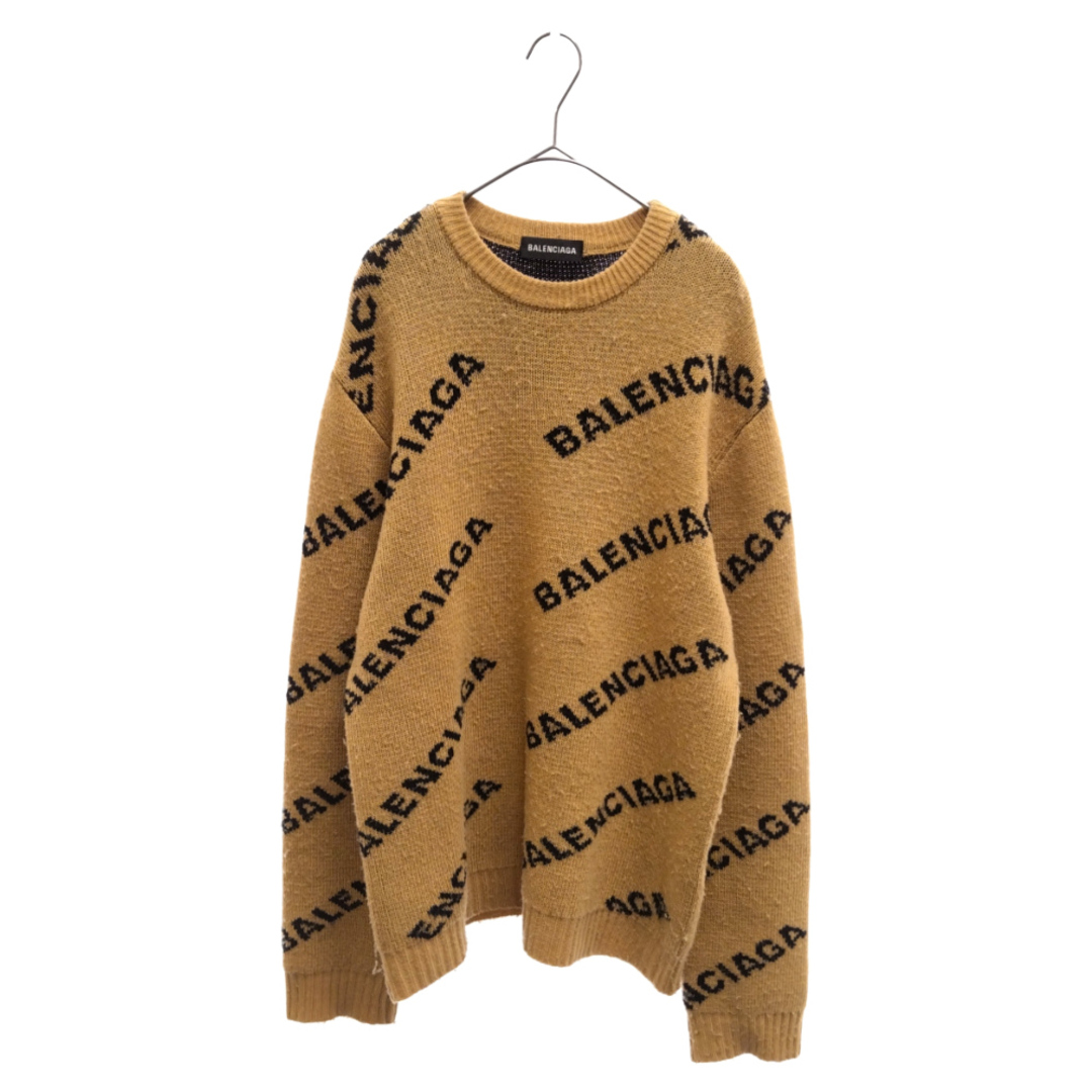 BALENCIAGA バレンシアガ 19SS ALLOVER LOGO CREWNECK KNIT 総柄 ロゴニットセーター ブラウン