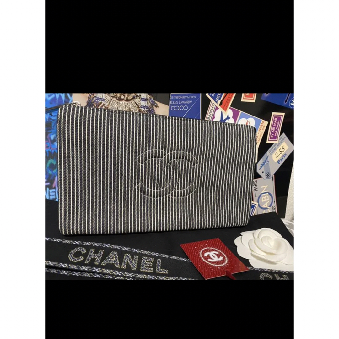 CHANEL(シャネル)のCHANEL 長財布 多機能ポーチ デニム ストライプ 希少 レディースのファッション小物(財布)の商品写真