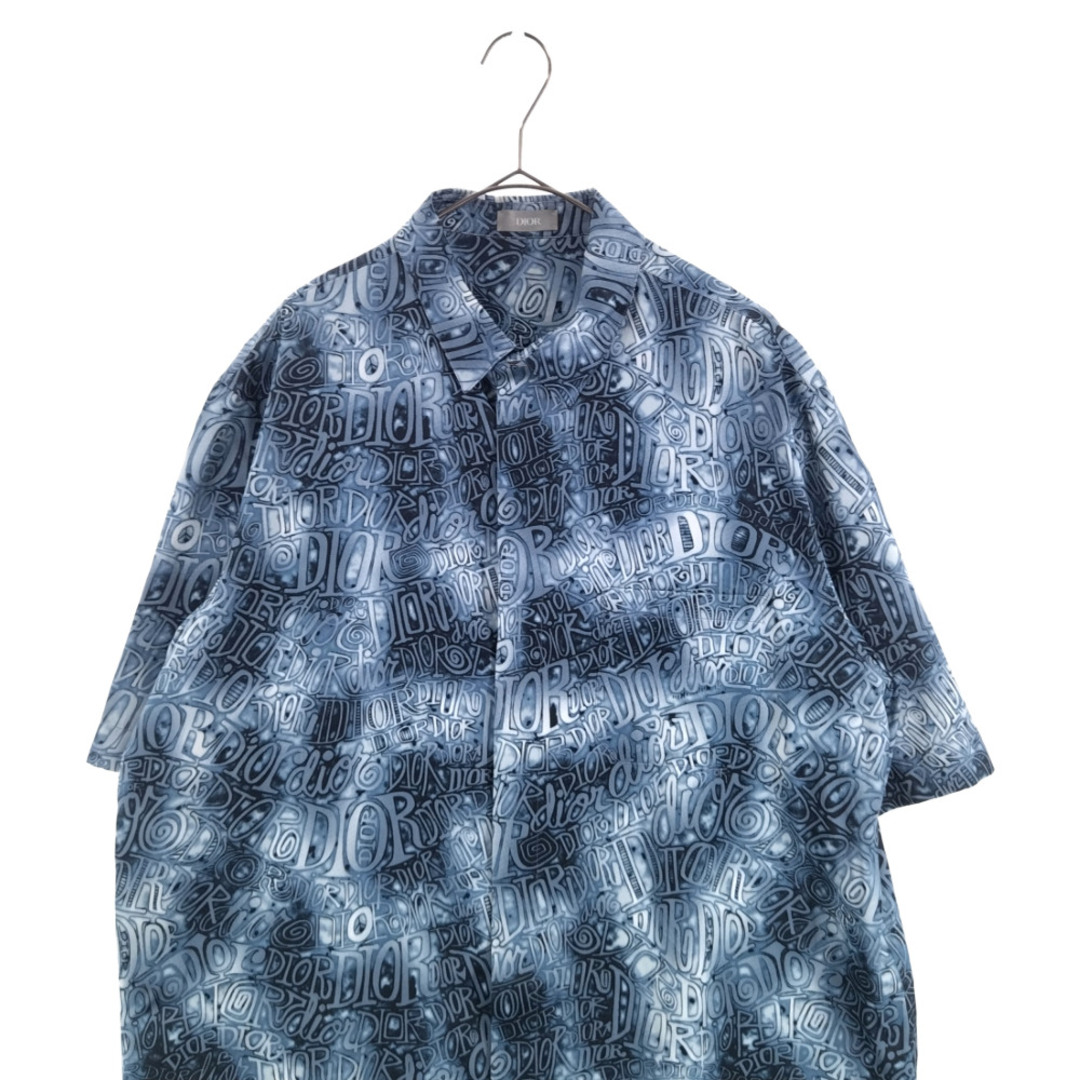 DIOR ディオール 20AW×SHAWN STUSSY ショーンステューシーコラボ ビスコース混ロゴ総柄半袖シャツ ブルー 033C514A4932