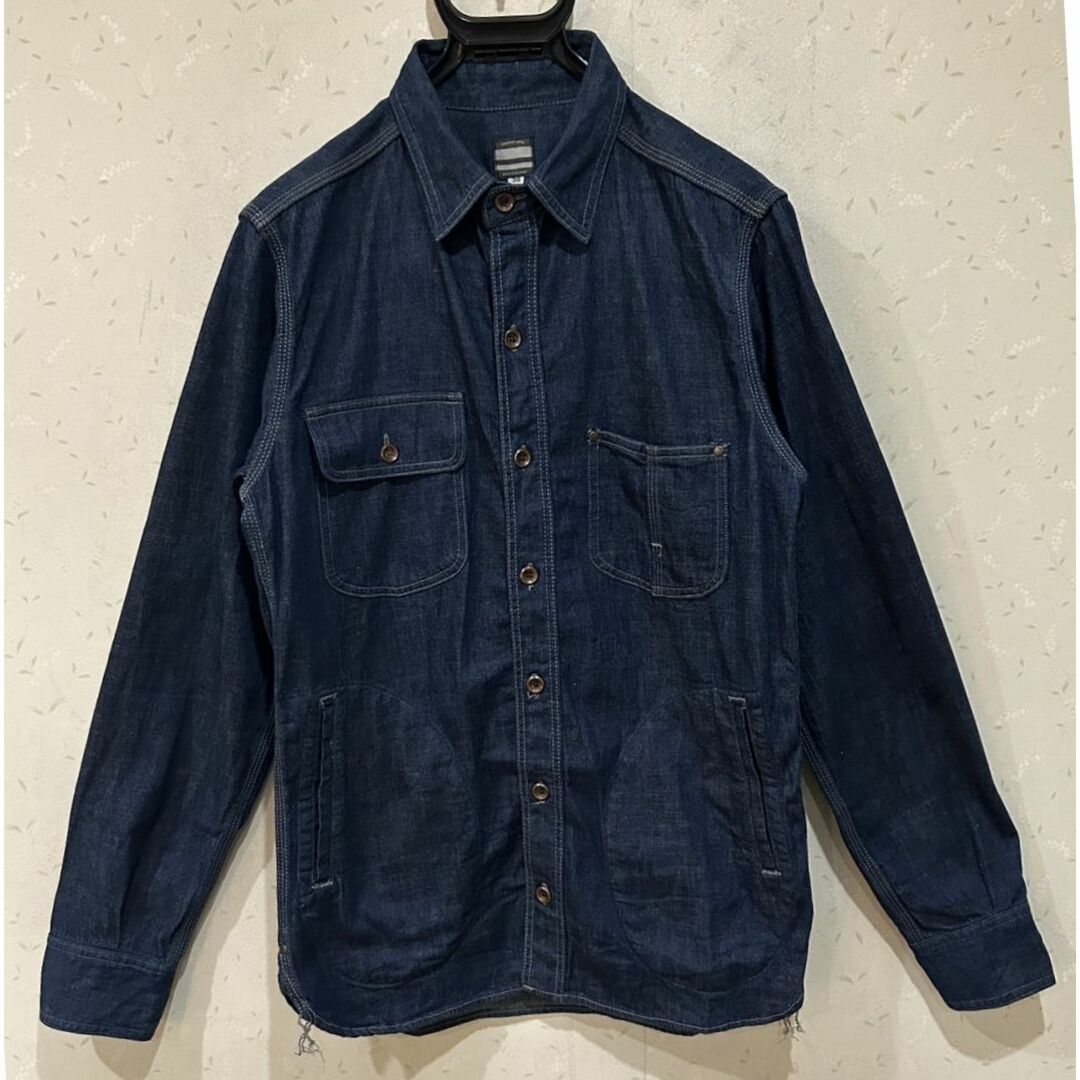 MOMOTARO JEANS(モモタロウジーンズ)の＊桃太郎ジーンズ 濃紺 ロゴプリント デニム シャツジャケット トップス 38 メンズのトップス(シャツ)の商品写真