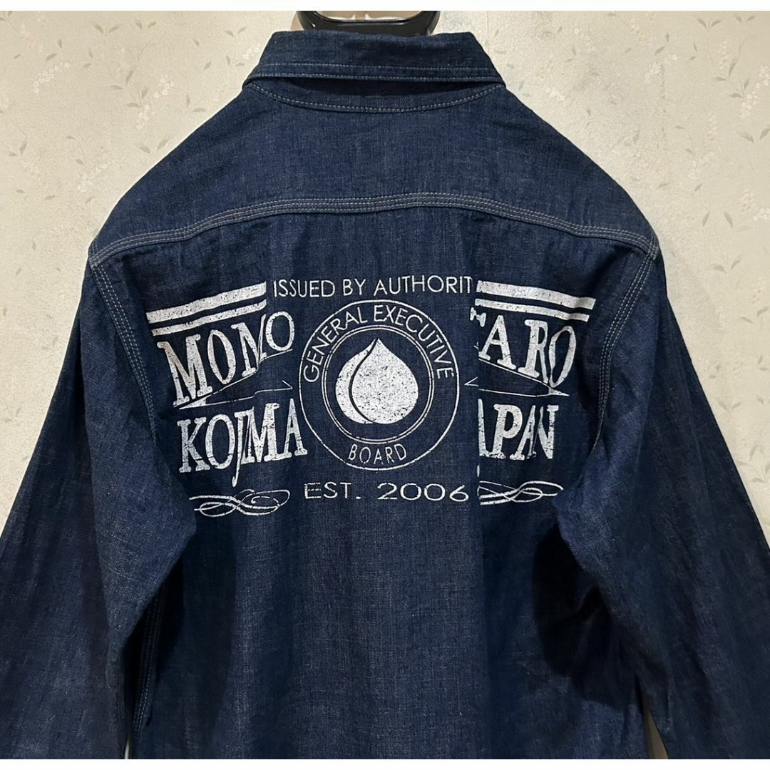 MOMOTARO JEANS(モモタロウジーンズ)の＊桃太郎ジーンズ 濃紺 ロゴプリント デニム シャツジャケット トップス 38 メンズのトップス(シャツ)の商品写真