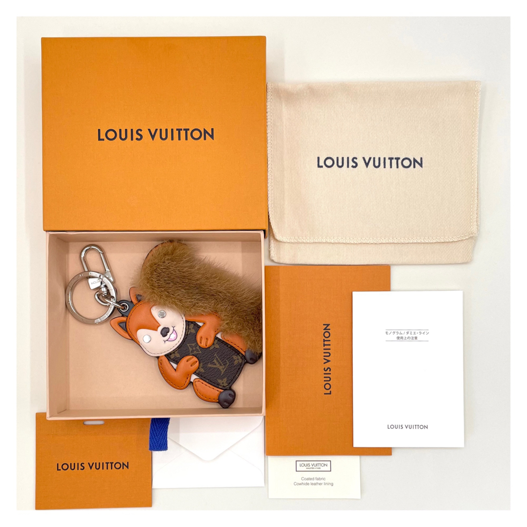ルイヴィトン LOUIS VUITTON ポルトクレスクワーラル M00345 モノグラム バッグチャーム リス アニマル キーホルダー レザー ブラウン