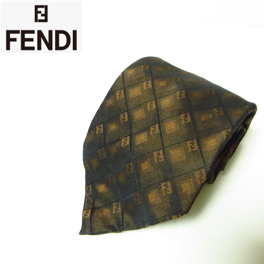 美品 FENDI フェンディ ズッカ柄 ブラウン シルク100％ イタリア製