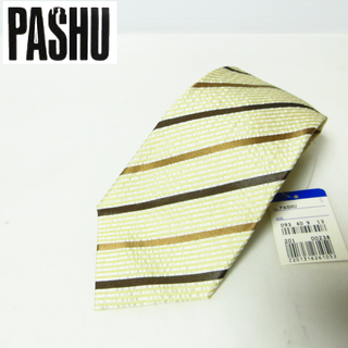 未使用タグ付き PASHU パシュ ストライプ ネクタイ シルク 絹 ホワイト(ネクタイ)