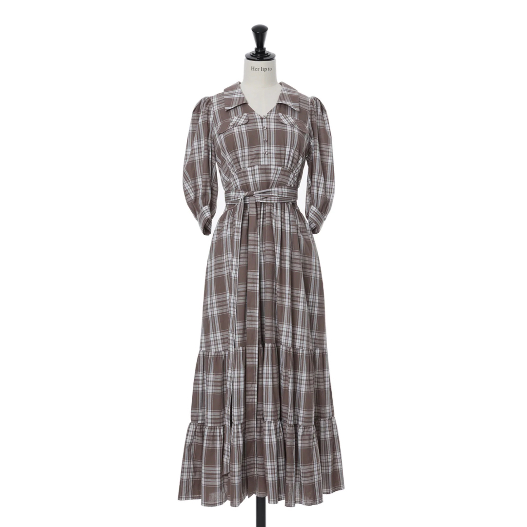 Bergamo Plaid Tiered Long Dress cocoa