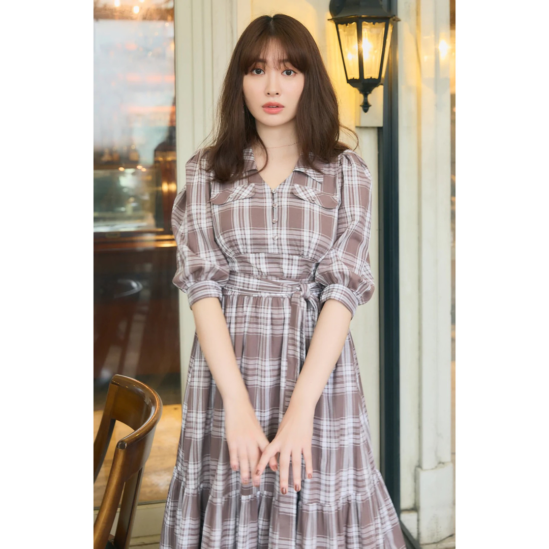 Bergamo Plaid Tiered Long Dress cocoa