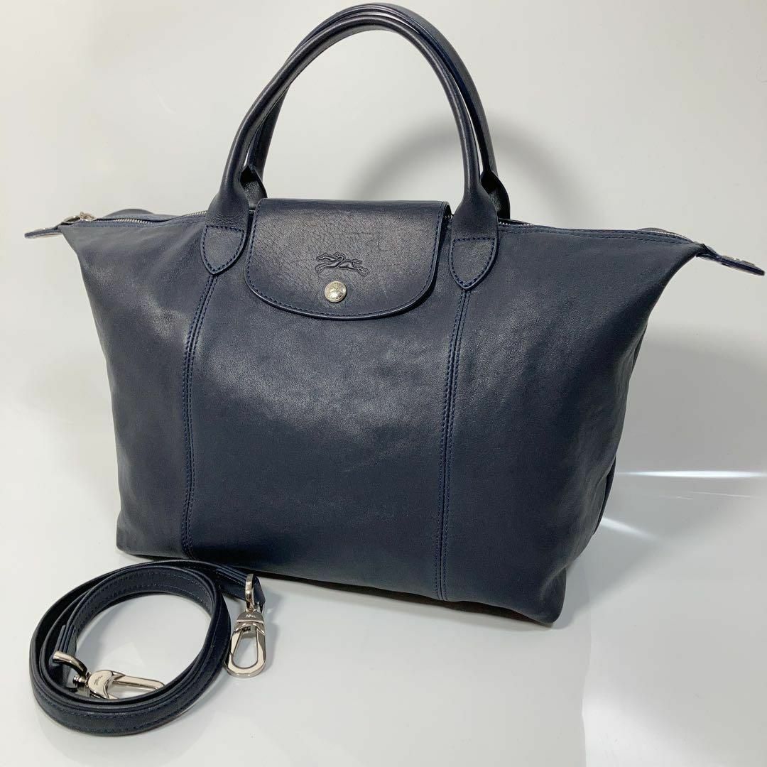 LONGCHAMP - 美品 ロンシャン 2way レザーバッグ ショルダー ネイビー