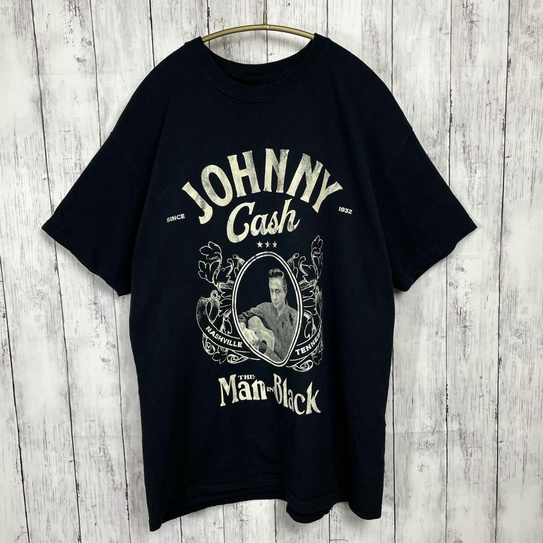 MUSIC TEE(ミュージックティー)のバンドロックＴシャツ　ジョニーキャッシュ　オーバーサイズＬ　黒ブラック　半袖古着 メンズのトップス(Tシャツ/カットソー(半袖/袖なし))の商品写真