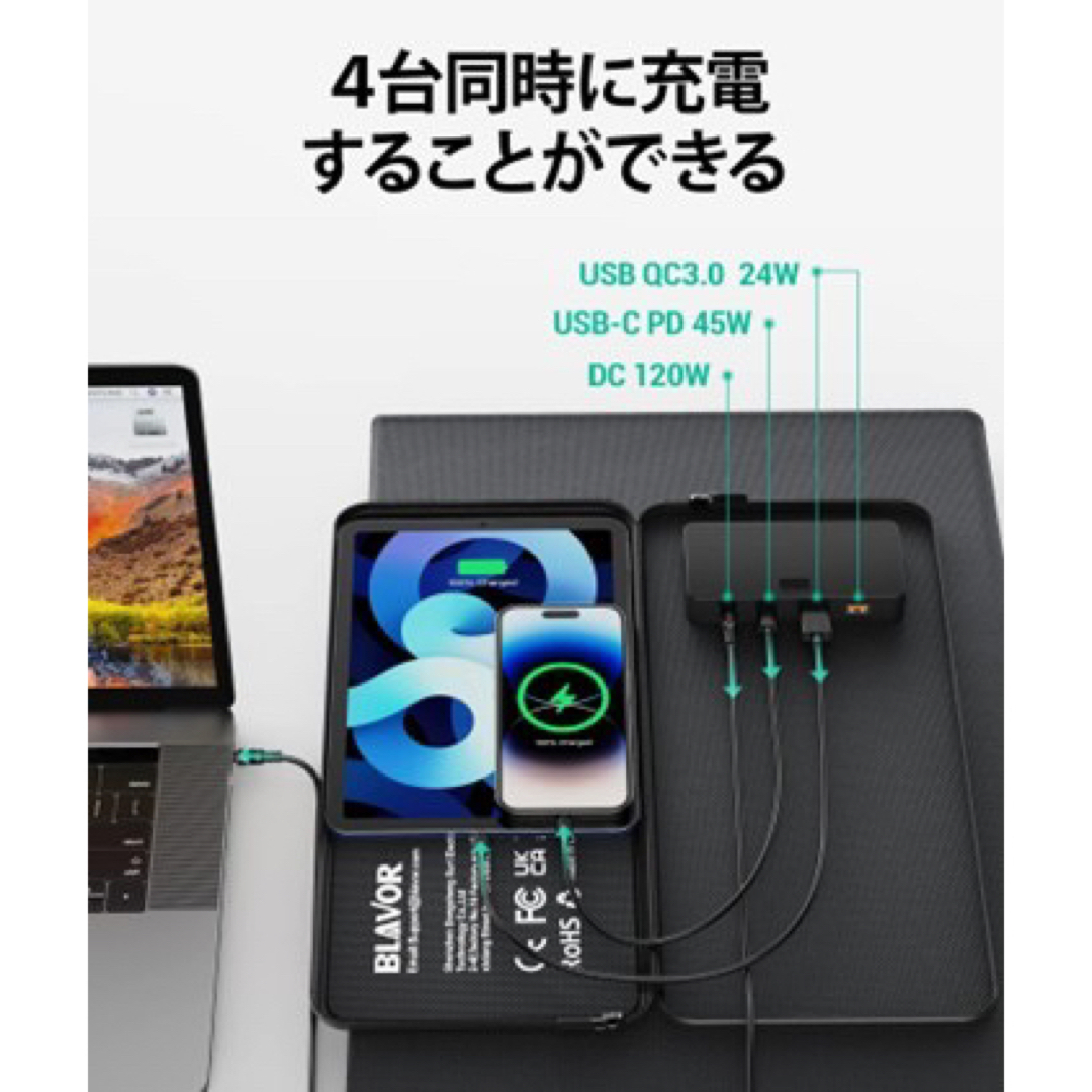 ソーラーチャージャー 120W ソーラーパネル 折りたたみ式 ソーラー