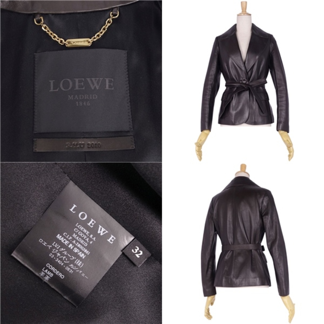 極美品 ロエベ LOEWE ジャケット テーラードジャケット レザージャケット ラムレザー アウター レディース 32(XXS相当) ブラック