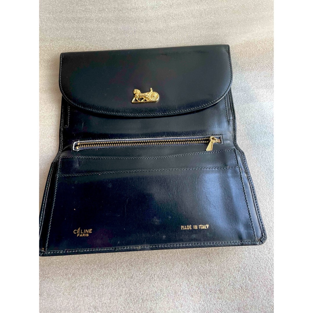 レア希少 CELINE オールドセリーヌ 馬車金具レザー長財布 黒 本革