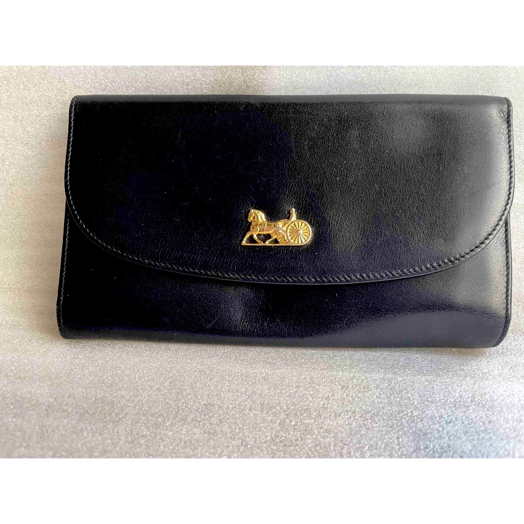 レア希少 CELINE オールドセリーヌ 馬車金具レザー長財布 黒 本革 | フリマアプリ ラクマ