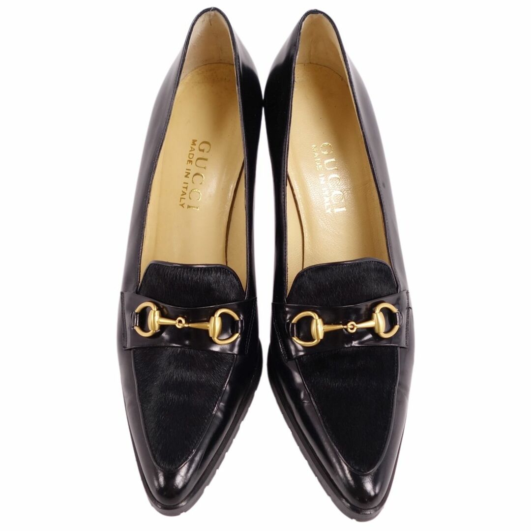 極美品 Vintage グッチ GUCCI パンプス ローファー ヒール ホースビット ハラコレザー カーフレザー シューズ レディース 8B(25cm相当) ブラック 極美品 Vintage グッチ GUCCI パンプス ローファー ヒール ホースビット ハラコレザー カーフレザー シューズ レディース 8B(25cm相当) ブラック