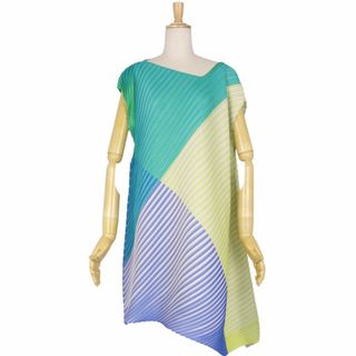 プリーツプリーズイッセイミヤケ(PLEATS PLEASE ISSEY MIYAKE)の美品 プリーツプリーズ イッセイミヤケ PLEATS PLEASE シャツ ブラウス チュニック ノースリーブ プリーツ トップス レディース 3(L相当) マルチカラー(シャツ/ブラウス(半袖/袖なし))