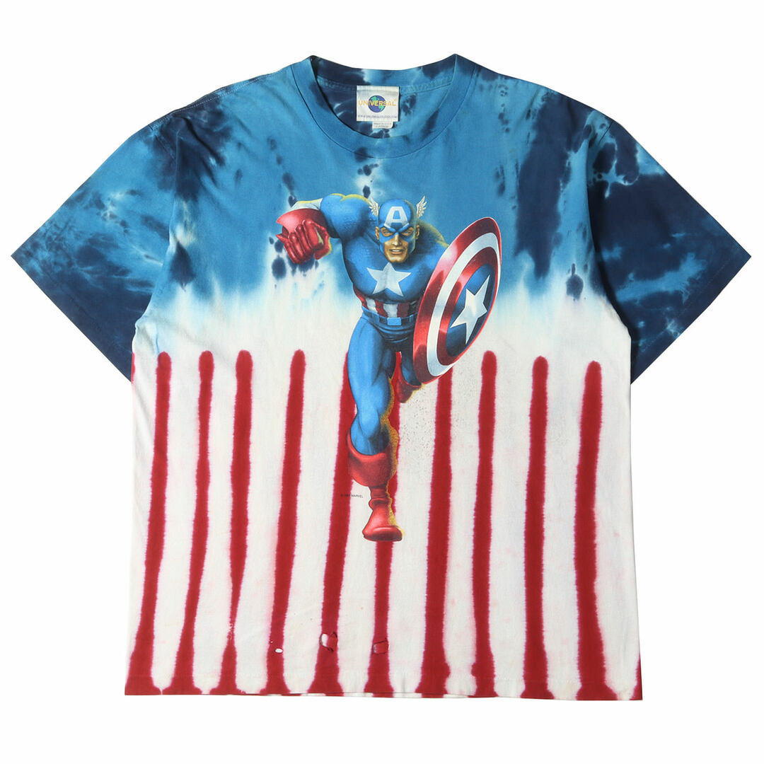 メンズ90s キャプテンアメリカ タイダイ ムービー クルーネック Tシャツ 90年代 USA製 MARVEL COMICS アメコミ コミック 映画 タイダイマルチ L 90s-00s ヴィンテージ  Vintage Used トップス カットソー 半袖 【メンズ】