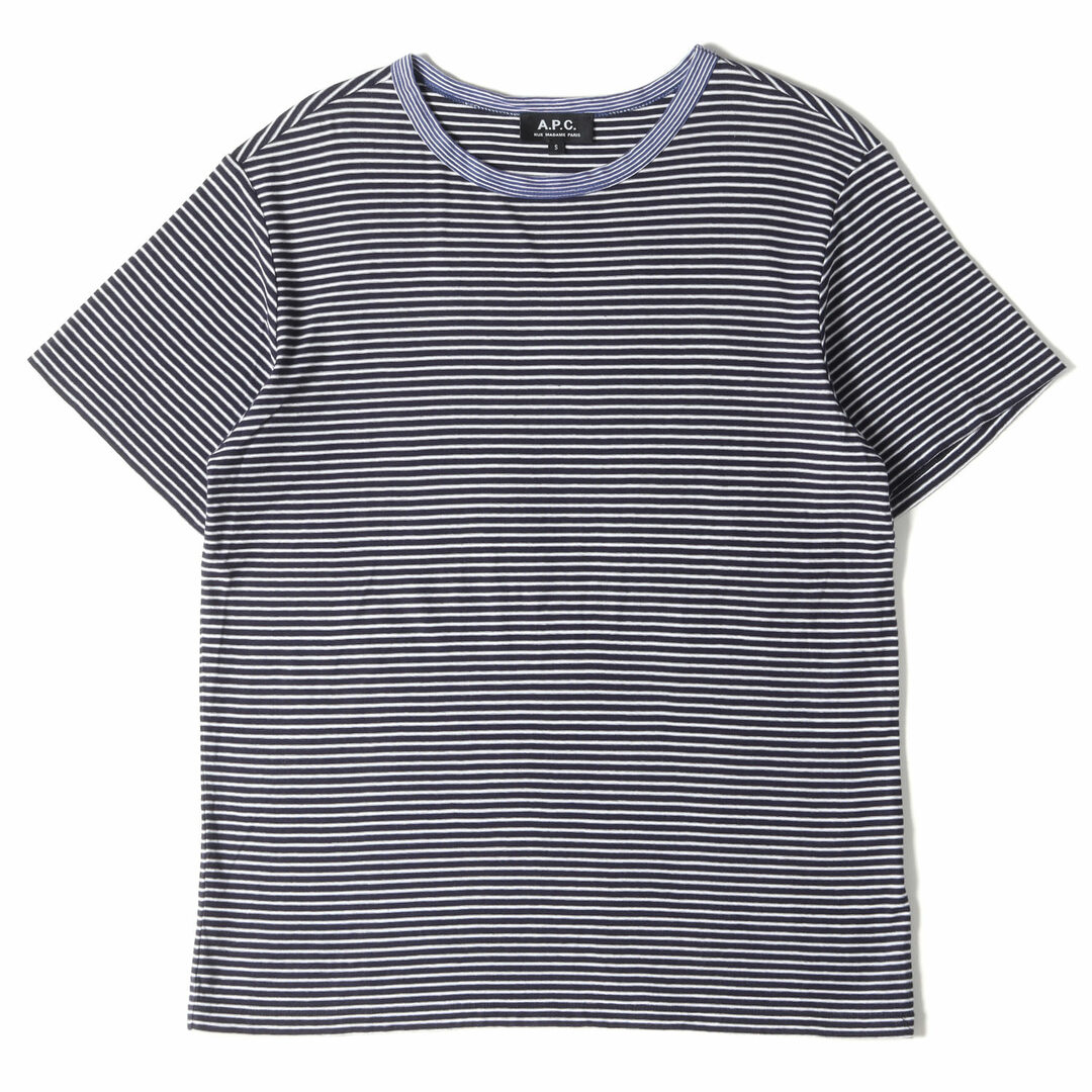 A.P.C. アーペーセー Tシャツ サイズ:S コットン ボーダー クルーネック Tシャツ ネイビー ホワイト 紺白 日本製 トップス カットソー 半袖 【メンズ】