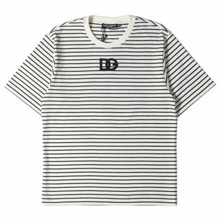 ドルチェアンドガッバーナ(DOLCE&GABBANA)のDOLCE&GABBANA ドルチェ&ガッバーナ Tシャツ サイズ:44 近年モデル DG刺繍 ボーダー クルーネック Tシャツ G8NC5Z FB7C5 ホワイト ブラック 白黒 トップス カットソー 半袖 【メンズ】(Tシャツ/カットソー(半袖/袖なし))