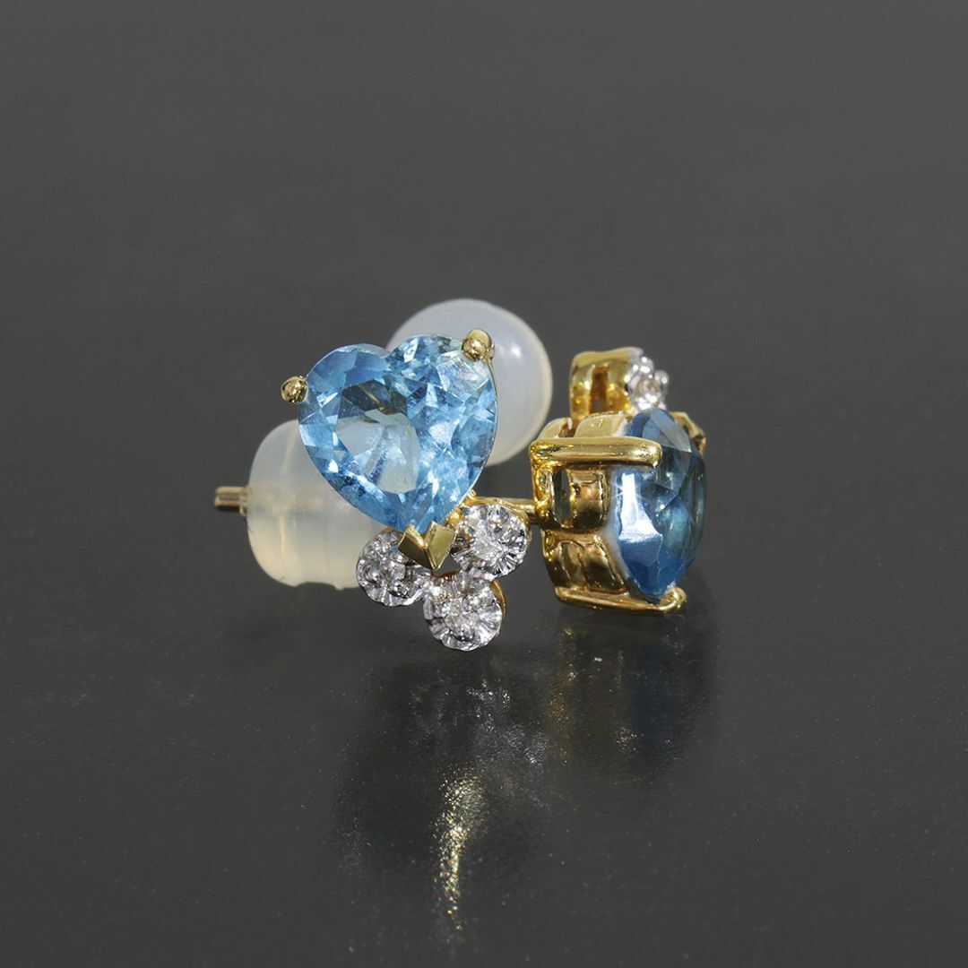 ポンテ ヴェキオ ブルートパーズ ダイヤ 0.03ct ハート ピアス K18