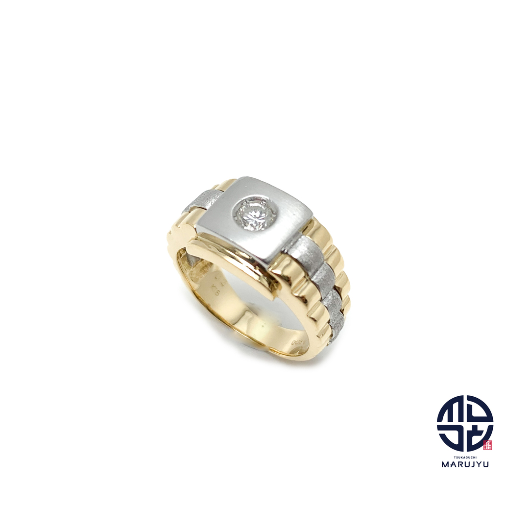 K18 PT900 コンビ ダイヤモンド 印台 リング 約13.5号 メンズのアクセサリー(リング(指輪))の商品写真