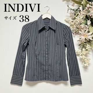 インディヴィ(INDIVI)のINDIVI シャツ　ブラウス　縦ストライプ　黒　白　グレー　レディース(シャツ/ブラウス(長袖/七分))