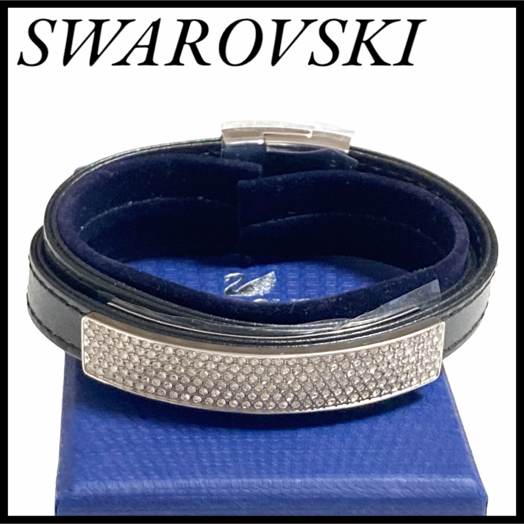 【美品】◆スワロフスキー◆swarovski ブレスレット 黒 レザーswarovski