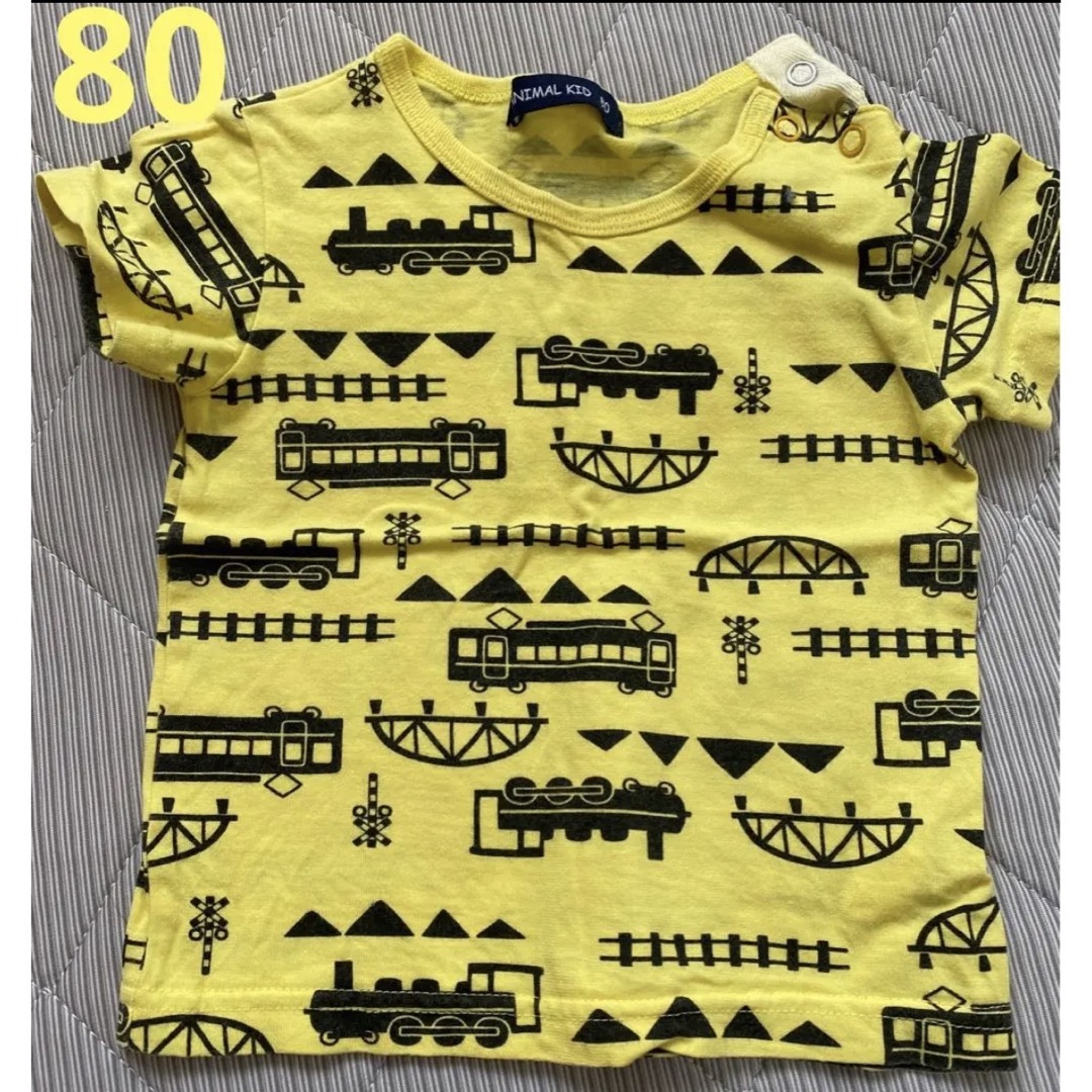 電車 Tシャツ　子ども服　子供服　子ども　キッズ　鉄道　トレイン　80 夏 キッズ/ベビー/マタニティのベビー服(~85cm)(Ｔシャツ)の商品写真