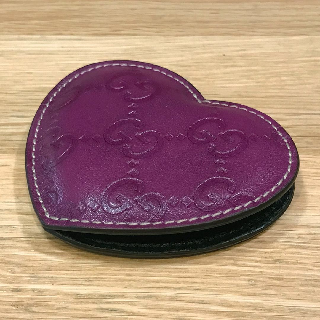 超美品 グッチ ハートモチーフ コンパクトミラー グッチシマ 鏡 パープル 紫