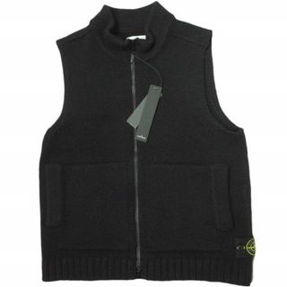 ストーンアイランド(STONE ISLAND)のSTONE ISLAND ストーンアイランド イタリア製 ジップアップニットベスト 7715535A3 L BLACK ジレ ウール トップス【中古】【STONE ISLAND】(ベスト)