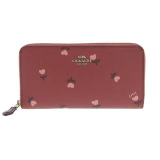 コーチ(COACH)の美品 コーチ COACH ラウンドファスナー 長財布 カードポケット12 ハート 赤 レッド ゴールド金具 Y01215(財布)