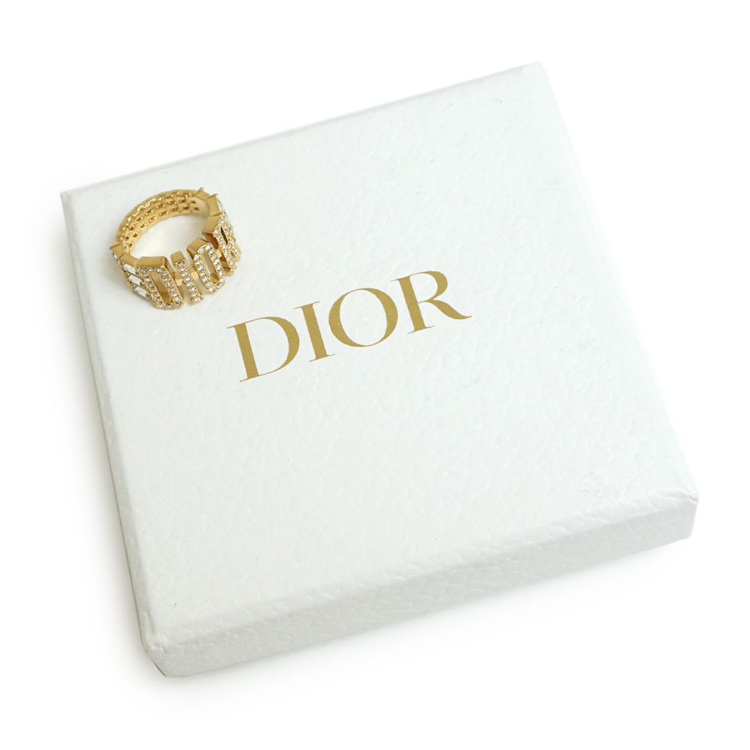 クリスチャンディオール ロゴ ラインストーン ビジュー リング 指輪 S #10号 ゴールド 箱付 Christian Dior（新品・未使用品）