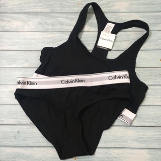 カルバンクライン(Calvin Klein)の新品 カルバンクライン　レディース　スポーツブラ&ショーツ　黒　Lサイズ(ブラ&ショーツセット)