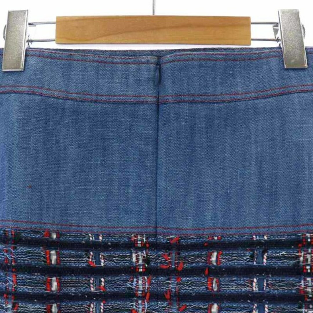 PAULE KA(ポールカ)のPAULE KA デニムスカート 台形スカート ひざ丈 42 L 青 赤 レディースのスカート(ひざ丈スカート)の商品写真
