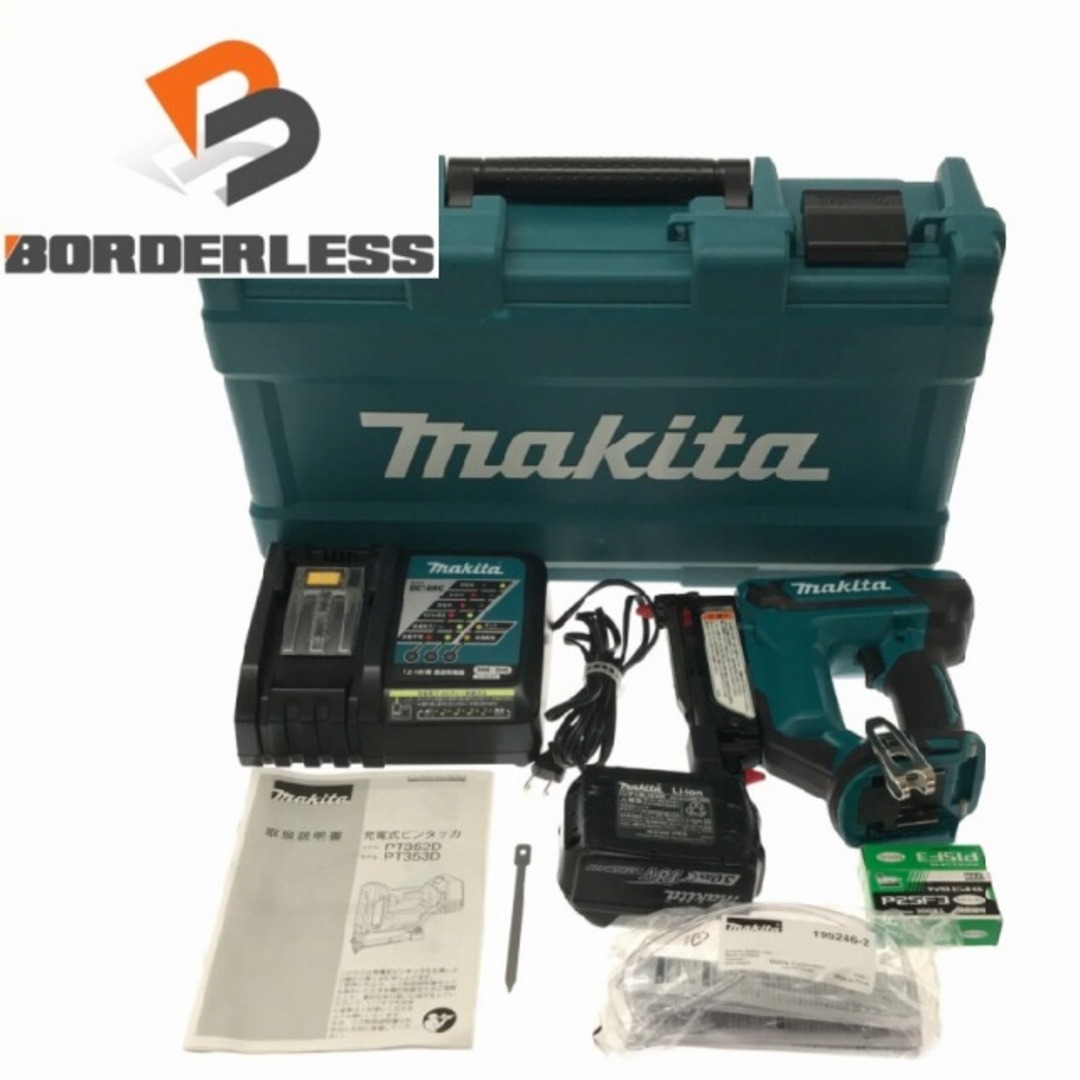 ☆美品☆makita マキタ 18V 充電式ピンタッカー PT353D バッテリー1個(18V 3.0AH) 充電器 ケース付 ピンネイラー ピン釘打機 75684工具